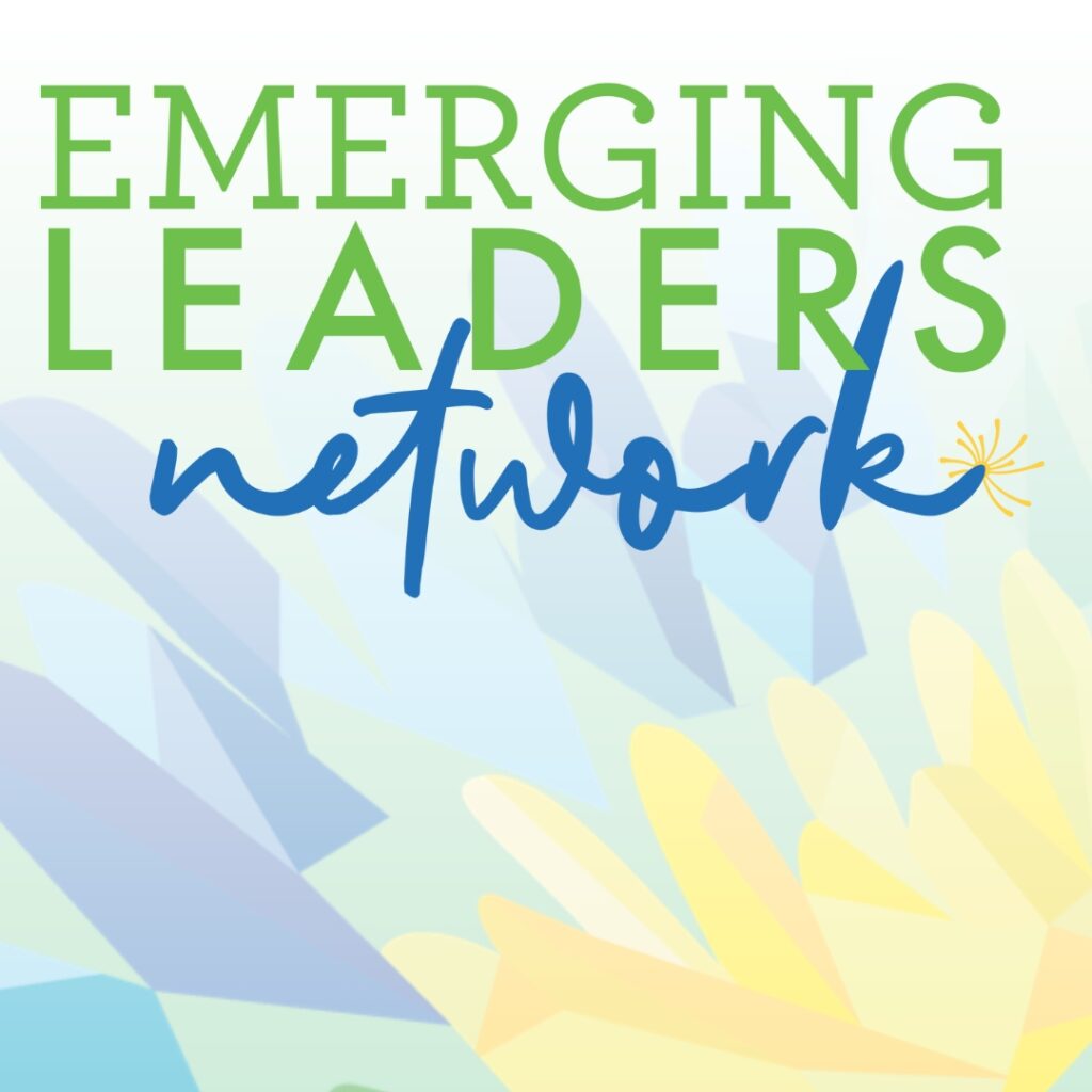 Emerging Leaders Network logo on colorful, geometric flower background
